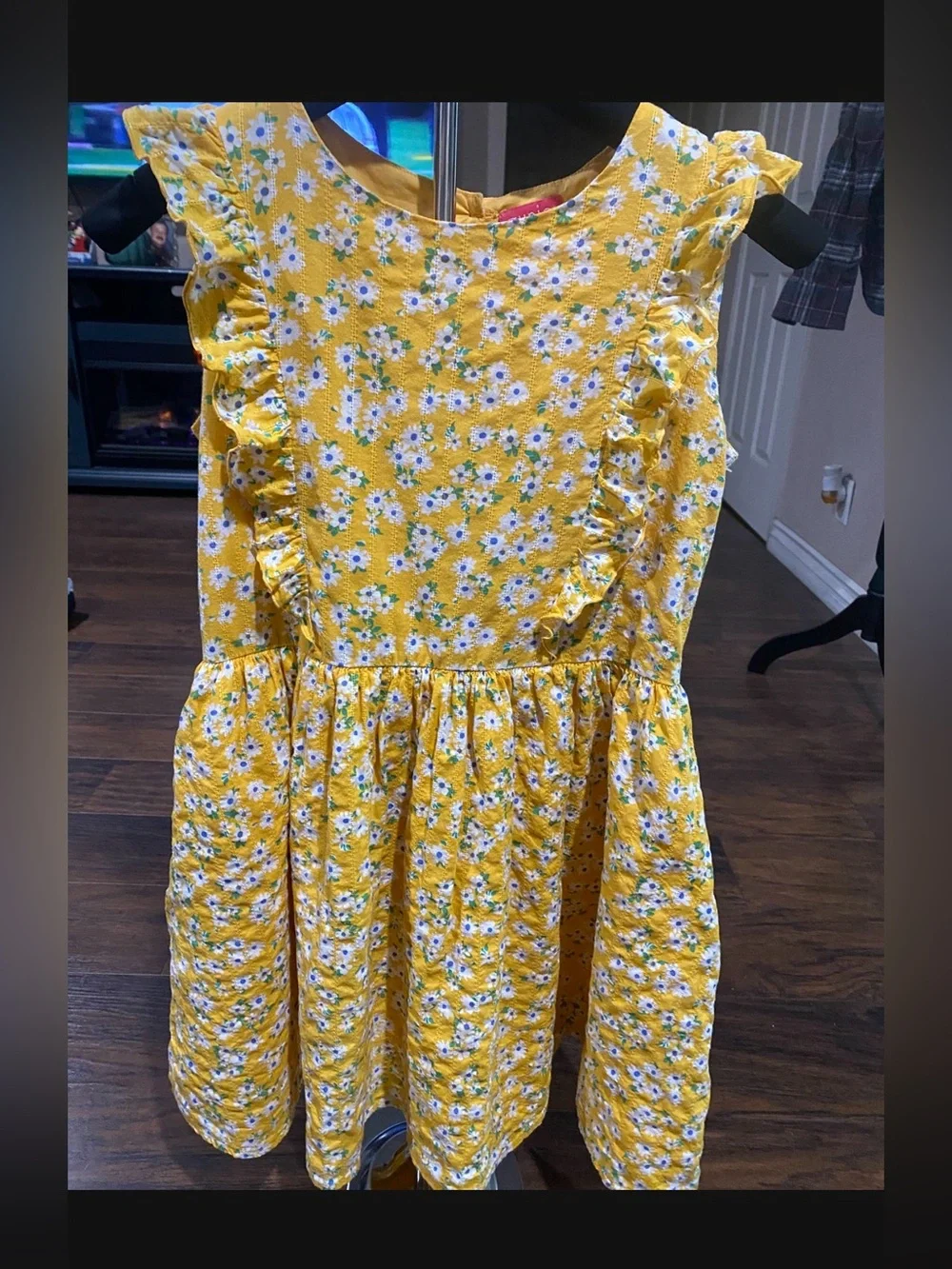 Zunie Yellow Floral Ruffle Sundress with White & Blue Flowers